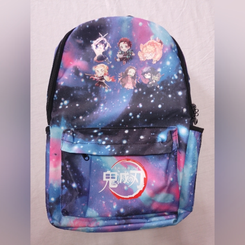 Galaxy Print Anime Backpack with Chibi Characters